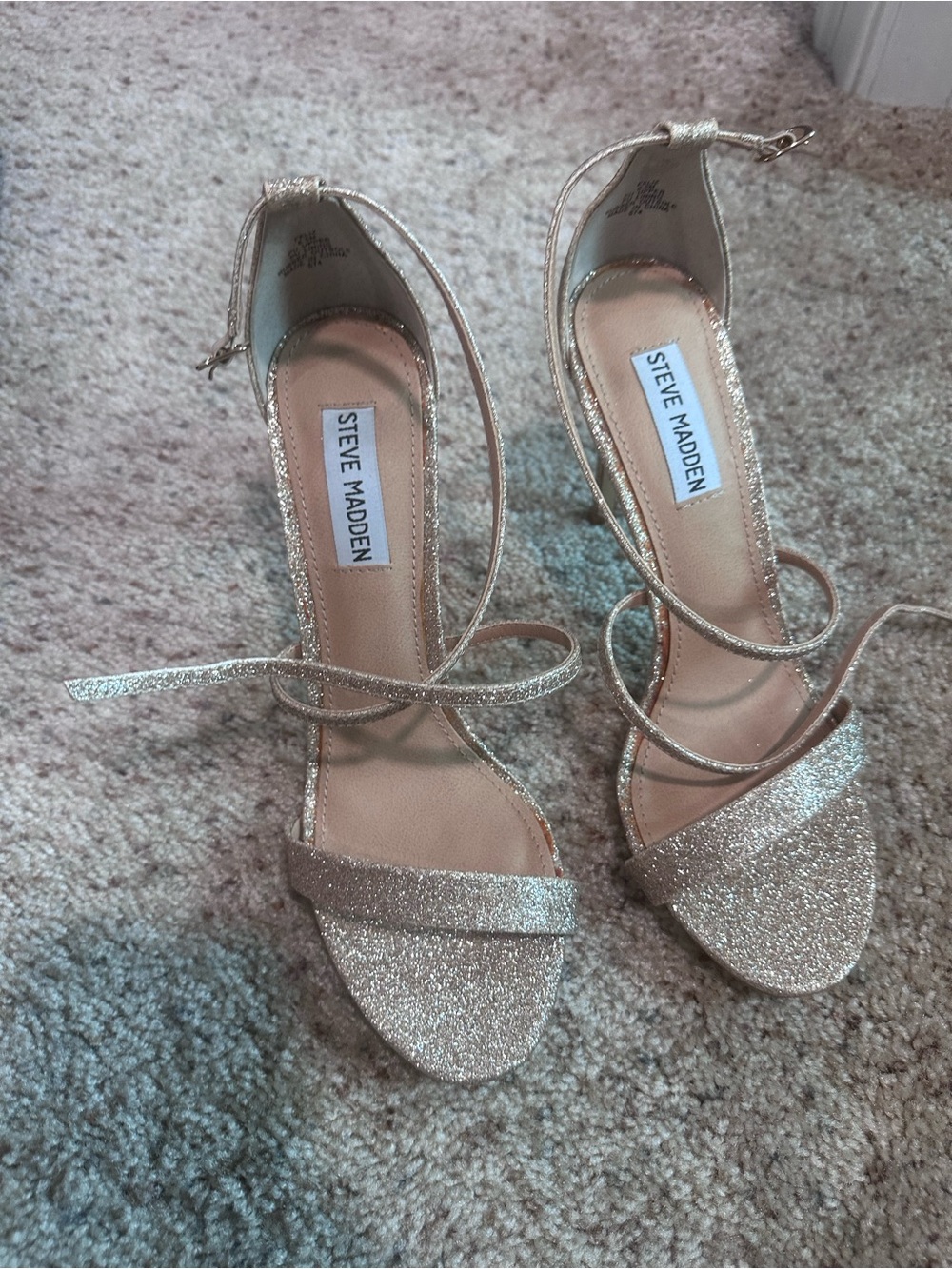 Steve Madden Rose Gold Glitter Strappy Heels